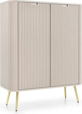 Produktbild von ZOVA Highboard 6 Fächer, geriffelte Fronten, Schwarz, Metallfüße Gold, 103x129x39 cm