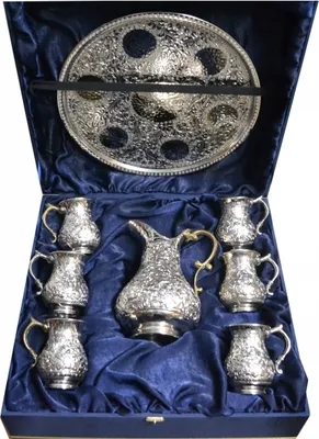 Produktbild von Handgemachtes Trinkset aus Kupfer Becher 8 Teilig aus der Türkei Hand Silber