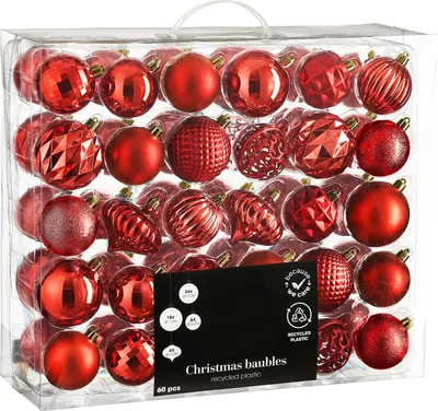 Immagine prodotto di Set di 60 ornamenti: ornamenti rotondi rossi da 7 cm