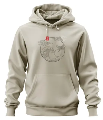 Produktbild von Japanische Welle Kranich Fuji Sonne Wolken Kreis Hoodie Kapuzenpullover, Natur, L