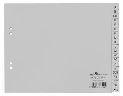 Zdjęcie produktu dla Durable 650010 Indeks A-Z PP A4 częściowo nieprzezroczysty 215/230 x 180 mm 20 sztuk szary