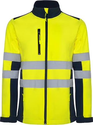 Immagine prodotto di Roly Workwear HV9303 | Antares Giacca Softshell Hi-Viz con strisce riflettenti - Colore: Blu Navy 55/Giallo Fluor 221 - Taglia: S