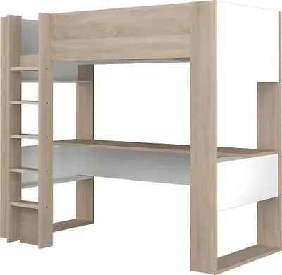Immagine prodotto di Letto a soppalco con scrivania e contenitore - 90 x 200 cm - color rovere e bianco - NOAH II