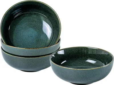Image de Bols à soupe, set de 4 pièces, bols à céréales en porcelaine verte, céramique, 16 cm, idéal comme bols à soupe, bols à dessert, bols à céréales, vaisselle de table pour 4 personnes, sets de vaisselle lavables au lave-vaisselle
