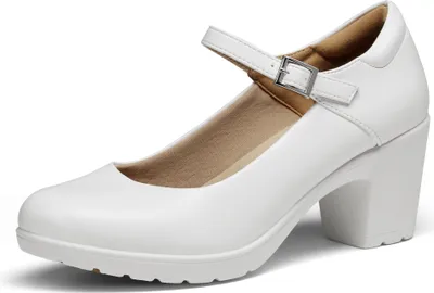 Produktbild von DREAM PAIRS Dame Mary Janes Pumps Chunky High Heel Kleid Schuhe Dicker Absatz Pumps für Damen, Farbe:Weiß, Größe: 39