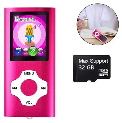 Produktbild von MP3-Player, tragbarer digitaler Musikplayer mit 32-GB-Speicherkarte, inklusive Video-, Sprachaufzeichnungs-, FM-Radio-, E-Book-Reader- und Fotobetrachtungsfunktion, Pink