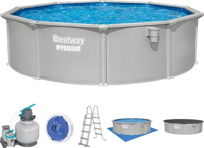 Produktbild von Bestway® Hydrium™ Stahlwandpool Komplett-Set mit Sandfilteranlage Ø 457 x 122 cm, granitgrau, rund