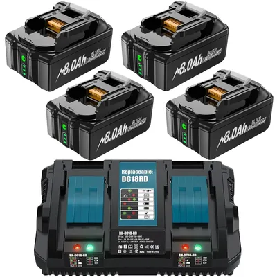 Image de Batterie de rechange, capacité de 8 000 mAh, compatible avec les outils 18 V, chargeur 4 x 8,0 Ah 6 A