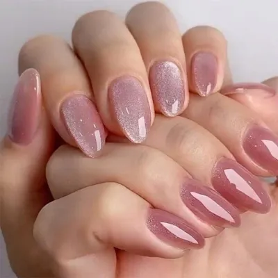 Produktbild von Press On Nails 24 Stück Glitzer Rosa Mandel Kurz Fake Nails zum Aufkleben Soft Gel Maniküre Set