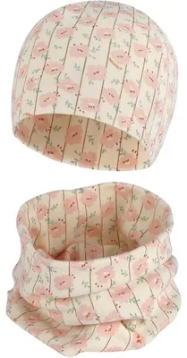 Immagine prodotto di Sciarpa a tubolare con berretto da bambino, in cotone, rosa con motivo floreale, taglia L