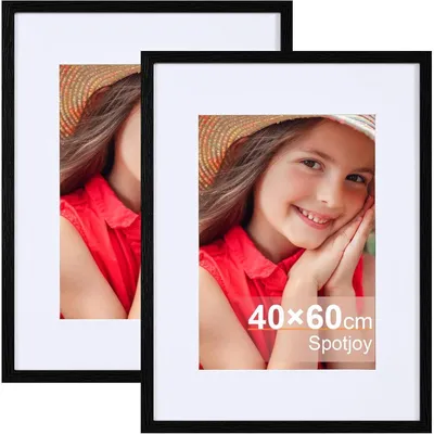 Immagine prodotto di Cornici per foto 40x60 cm, set da 2, effetto legno, MDF, con passepartout, colore nero
