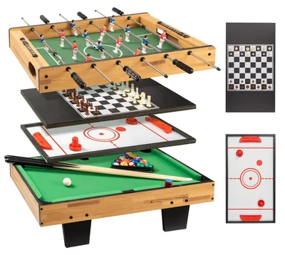 4-in-1 Speeltafel: Tischfußball, Billard, Airhockey & Schach