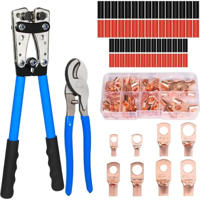 Image de Pince à sertir, jeu de cosses HX-50B, pince à sertir, outil pour cosses automobiles, 6-50 mm² avec œillets, jeu de raccords à bague pour gaine