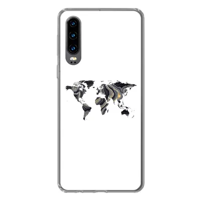 Produktbild von MuchoWow® Handyhülle Schutzhülle Hülle für Huawei P30 Weltkarte - Gold - Linie Silikon Softcase Handy Hülle - Kartenbesitzer