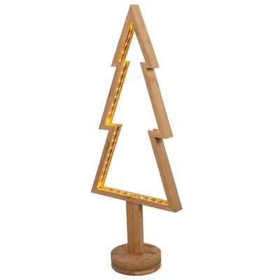 Produktbild von LED Deko-Tanne Tischleuchte mit 60 LEDs beleuchtet | aus Bambus-Holz gefertigt | batteriebetrieben | Timer | ca. 50 cm hoch | moderne Weihnachtsdeko