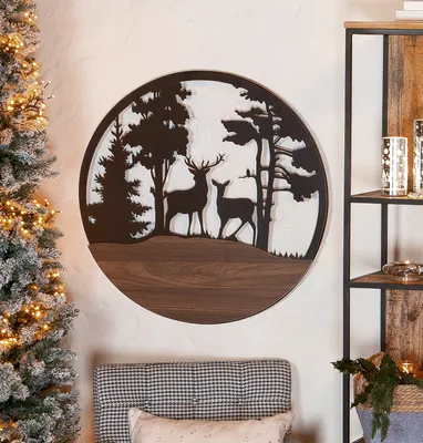 Produktbild von Gilde Wandrelief "Hirsche im Wald" im 2er Set - Wandbild - tolle Wanddeko für ein schönes, rustikales Ambiente - zeigt die Tierliebe und Verbundenheit