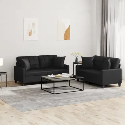Produktbild von ZMH 2-tlg. Sofagarnitur mit Kissen Schwarz Kunstleder
