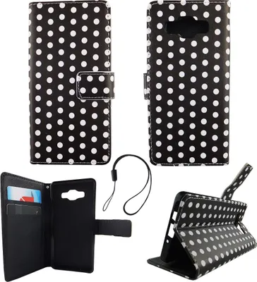 Produktbild von Handyhülle Tasche für Handy Samsung Galaxy A5 2015 Polka Dot Schwarz Weiss