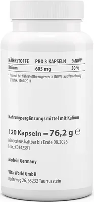 Produktbild von Vita World Kaliumcitrat | 120 Kapseln | vegan | gluten- und laktosefrei