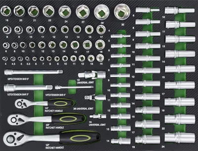 Produktbild von Profi Werkstattwagen Einlage Steckschlüsselsatz 80 tlg. 515x395x40mm