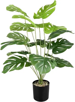 Künstliche Monstera-Pflanze, groß, 18 Blätter, mit Topf