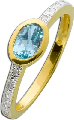 Produktbild von Blautopas Ring Silber Gelbgold vergoldet Diamanten blauer Edelstein 17