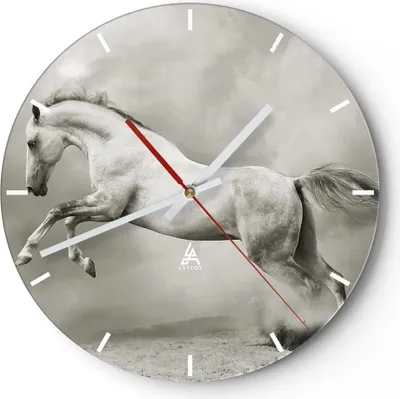 Produktbild von Wanduhr - Rund - Glasuhr - Pferd Tier - 30x30cm - Schleichendes Uhrwerk - Lautlos - zum Aufhängen bereit - Dekoration Modern - Wanddekoration aus Glas - C3AR30x30-3542