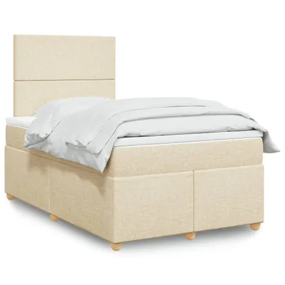 Produktbild von Design Boxspringbett mit Matratze Creme 120x200 cm Stoff, Klassische Betten 2024 Neu