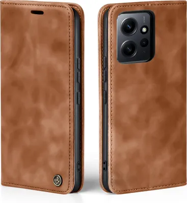 Produktbild von Handy Hülle für Xiaomi Redmi Note 12 Klapphülle Bookcase Flip Cover Handy Tasche Etui Farbe: Hellbraun