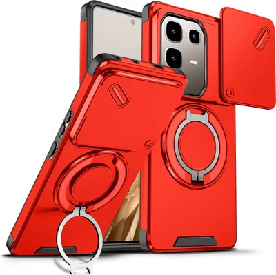 Image de Étui double couche pour Infinix Note 50 Pro+, couvercle coulissant pour l'appareil photo et anneau magnétique Rouge