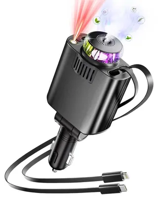 Produktbild von 5in1 Auto Ladegerät 45W mit Duftfunktion, einziehbares Kabel, LED Sternenhimmel, USB-C KFZ Schnellladeadapter für iPhone und Android