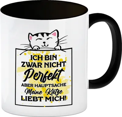 Produktbild von Meine Katze liebt mich Katzen Spruch Kaffeebecher in Schwarz für Katzenliebhaber