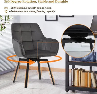 Image de Lot de 2 chaises de salle à manger CLIPOP, chaises de salle à manger pivotantes avec accoudoirs, fauteuils rembourrés en velours pour la salle à manger et la cuisine, gris