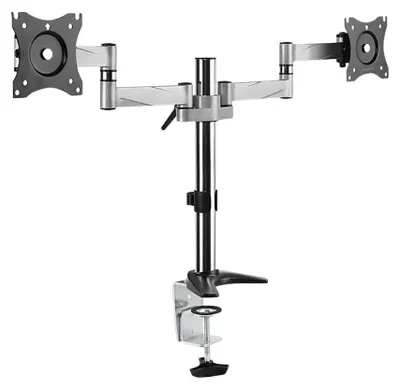 Produktbild von LogiLink Dual monitor desk mount - Befestigungskit - einstellbarer Arm - für 2 Monitore - Aluminium, Stahl - metallisch grau - Bildschirmgröße: 33-68.6 cm (13"-27")