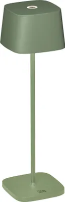 A green table lamp on a white background.