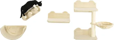 Produktbild von Katzen Kletterwand 4 tlg., Klettern Katzenkratzbaum mit Kaztentreppe, Hängematte, Sprungplatt, Wandkratzbaum, Wand Katzenmöbel, bis 5 kg