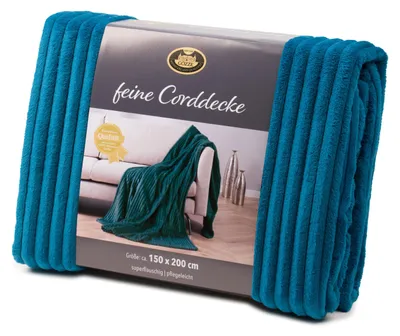 Produktbild von GÖZZE Feine Corddecke leichte flauschige Wohndecke in Cordoptik Petrol 150 x 200 cm