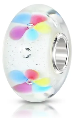 Produktbild von MATERIA by Matthias Wagner Glas Bead Blumen weiß bunt mit Zirkonia für Damen Armband / Kette 455