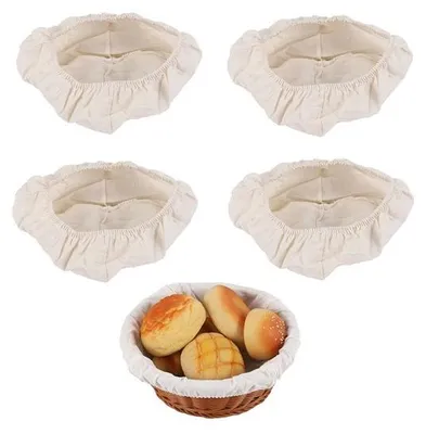Obrázok produktu pre Sada 4 ks látkových košíkov na pečenie – 20 cm, látkový poťah, formy na pečenie s kváskom, látkové, z prírodného ratanového prútenia, viečko na kysnúce cesto – látkový poťah, látka na pečenie s kváskom, Forma na pečenie z prírodného ratanu (20*8 cm, béžová)