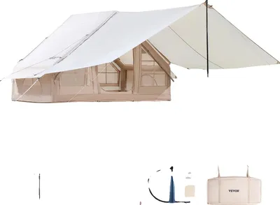 Obrázek produktu pro Nafukovací stan, tkanina 300D Oxford, rozměry 9,84 x 6,56 x 6,56 ft, velikost stříšky 8,86 x 6,56 ft, hmotnost 34,24 lbs, kapacita pumpy 1500CC
