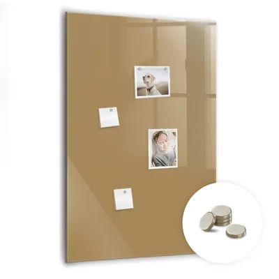 Obrázek produktu pro Magnetická Tabule na Zeď Skleněná - Memo Board Kleněnou Přední Stranou - 5 magnetů v balení - 70x100 cm - Tmavě béžová barva