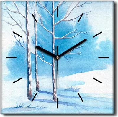 Produktbild von Coloray Uhr auf Leinwand 30x30 cm Wand Uhr Dekoration Wohnzimmer Segeltuch schwarze Hände -Schnee-Bäume-Landschaft.