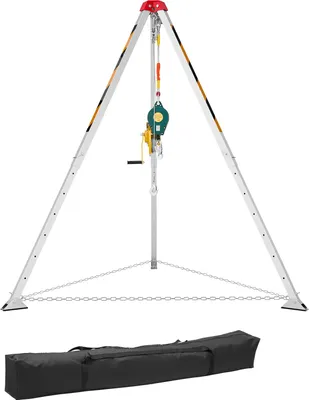 Produktbild von SucceBuy Dreibein-Set für enge Räume, Rettungsstativ mit Hebevorrichtung, 544 kg Seilwinde, Rettungssystem mit Absturzsicherung, 30 m Kabel, Arbeitshöhe 1,34–2,15 m