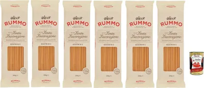Produktbild von Rummo Bucatini N°6 6×500g – Pasta aus Hartweizengrieß, Bronze gezogen, Lenta Lavorazione, perfekte Bissfestigkeit, ideal für Amatriciana & Co. Vorratspack + Italian Gourmet polpa