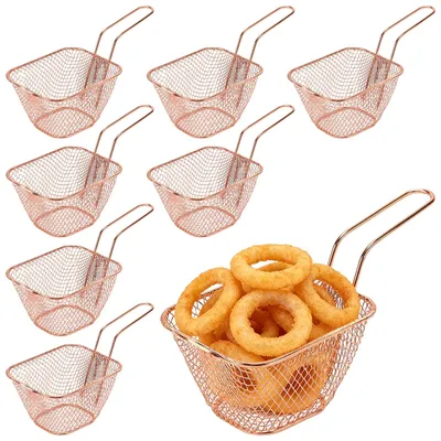 8 Mini-Fritteusenkörbchen, 19,5 cm, Metall, Roségold