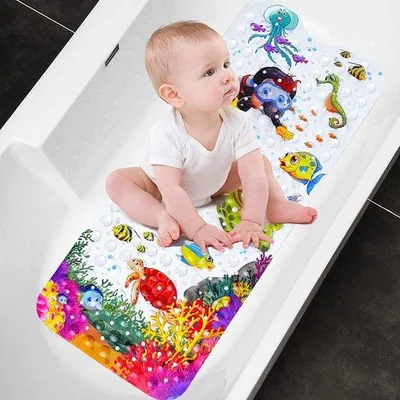 Produktbild von Kinderbadmat mit Gripfunktion und Cartoon-Design, 100 x 40 cm, Schildpaddampf, Waschmaschinengerecht, 100 x 40 cm
