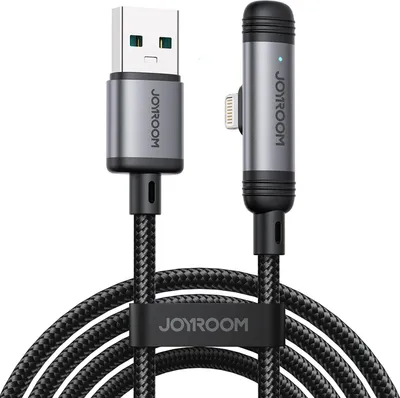 Produktbild von Joyroom S-A56 USB A auf Lightning Kabel Schnellladekabel Fast Charging Nylon geflochten fuer iPhone iPad iPod 1,2 Meter Datenkabel gewinkelt
