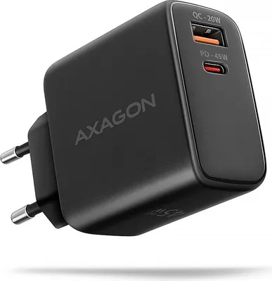 Zdjęcie produktu dla Axagon ACU-PQ45 QC 3.0, 4.0/AFC/FCP/PPS/PD, 45W, schwarz - Netzladegerät mit USB-A und USB-C Schnittstelle, Wewnętrzna, Prąd przemienny, Czarny