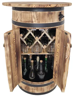 Image de WEECO Armoire en bois de pin en forme de tonneau avec couvercle et étagère pour 30 à 40 bouteilles