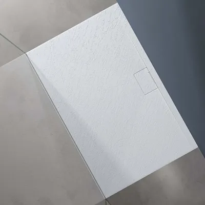 Produktbild von doporro Duschtasse Duschwanne 90x140x3 flach Mineralguss in Weiß inkl. Ablaufgarnitur AL06 DIN-Anschlüsse für bodenebene Montage geeignet Geoma07